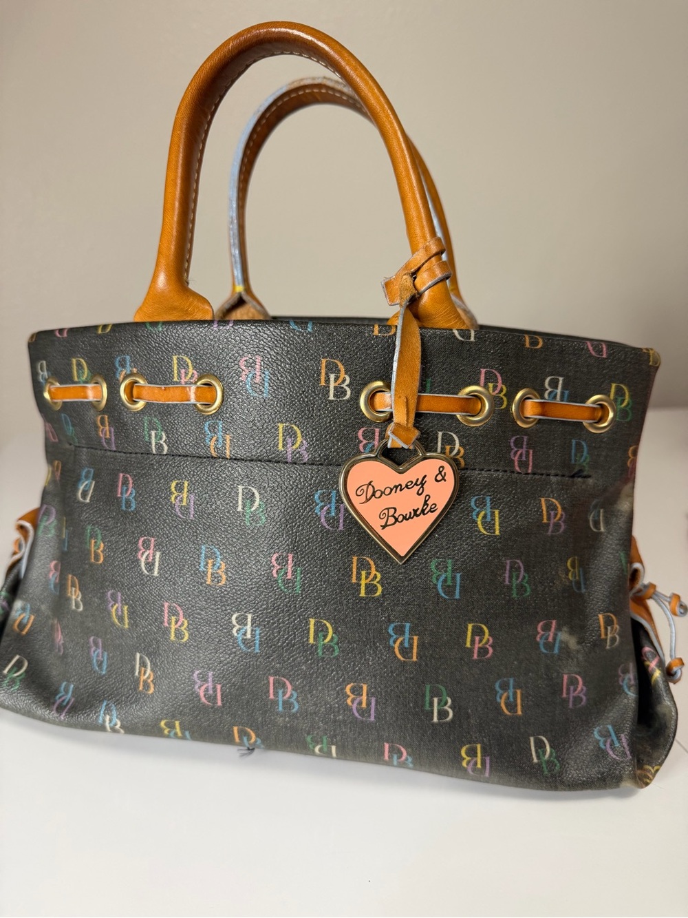 Dooney & Bourke Black Multicolor DB Logo Tote with Tan Trim